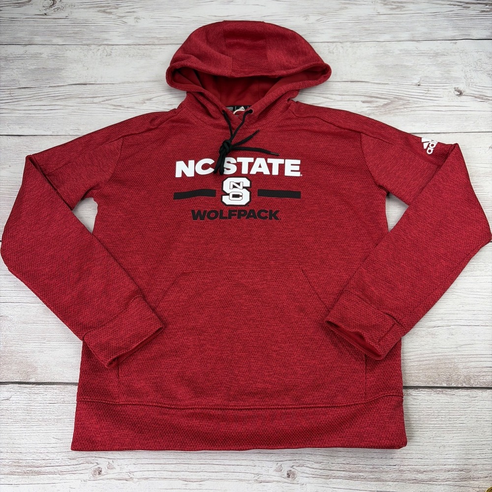 Adidas Youth Small NC State Wolfpack Hoodie Pullover Red Climawarm Thumbholes